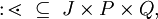 :\!\lessdot\ \subseteq\ J \times P \times Q,