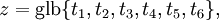 z = \operatorname{glb} \{ t_1, t_2, t_3, t_4, t_5, t_6 \},
