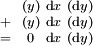 \begin{smallmatrix}   & & (y) & \operatorname{d}x & (\operatorname{d}y) \\ + & & (y) & \operatorname{d}x & (\operatorname{d}y) \\ = & &  0  & \operatorname{d}x & (\operatorname{d}y) \\ \end{smallmatrix}