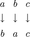 \begin{matrix} a & b & c \\[3pt] \downarrow & \downarrow & \downarrow \\[6pt] b & a & c \end{matrix}