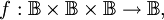 f&nbsp;: \mathbb{B} \times \mathbb{B} \times \mathbb{B} \to \mathbb{B},