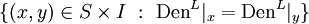 \{ (x, y) \in S \times I ~:~ \operatorname{Den}^L|_x = \operatorname{Den}^L|_y \}