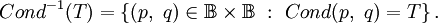 Cond^{-1}(T) = \{ (p,\ q) \in \mathbb{B} \times \mathbb{B}\&nbsp;:\ Cond (p,\ q) = T \}\,.