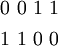 \begin{matrix}
0~0~1~1
\\[4pt]
1~1~0~0
\end{matrix}