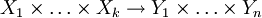X_1 \times \ldots \times X_k \to Y_1 \times \ldots \times Y_n