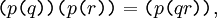 \texttt{(} p \texttt{(} q \texttt{))(} p \texttt{(} r \texttt{))} = \texttt{(} p \texttt{(} q r \texttt{))},