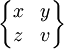 \begin{Bmatrix} x & y \\ z & v
\end{Bmatrix}