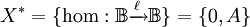 X^* = \{ \operatorname{hom} : \mathbb{B} \xrightarrow{\ell} \mathbb{B} \} = \{ 0, A \}