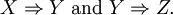 X \Rightarrow Y\ \operatorname{and}\ Y \Rightarrow Z.
