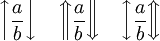 \left \uparrow \frac{a}{b} \right \downarrow \quad \left \Uparrow \frac{a}{b} \right \Downarrow \quad \left \updownarrow \frac{a}{b} \right \Updownarrow