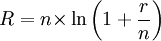 R=n{\times}\ln{\left(1+\frac{r}{n}\right)}