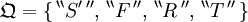 \mathfrak{Q} = \{ \, ^{\backprime\backprime} S' \, ^{\prime\prime}, \, ^{\backprime\backprime} F \, ^{\prime\prime}, \, ^{\backprime\backprime} R \, ^{\prime\prime}, \, ^{\backprime\backprime} T \, ^{\prime\prime} \, \}