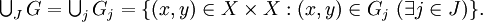 \textstyle \bigcup_J G = \textstyle \bigcup_j G_j = \{ (x, y) \in X \times X&nbsp;: (x, y) \in G_j\ (\exists j \in J) \}.