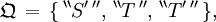 \mathfrak{Q} \, = \, \{ \, ^{\backprime\backprime} S' \, ^{\prime\prime}, \, ^{\backprime\backprime} T \, ^{\prime\prime}, \, ^{\backprime\backprime} T' \, ^{\prime\prime} \, \},