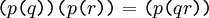 \texttt{(} p \texttt{(} q \texttt{))(} p \texttt{(} r \texttt{))} = \texttt{(} p \texttt{(} q r \texttt{))}