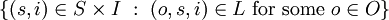 \{ (s, i) \in S \times I ~:~ (o, s, i) \in L ~\operatorname{for~some}~ o \in O \}