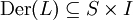 \operatorname{Der}(L) \subseteq S \times I