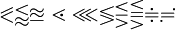 \eqslantless \lessapprox \approxeq \lessdot \lll \lessgtr \lesseqgtr \lesseqqgtr \doteqdot \risingdotseq