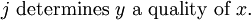 j\ \text{determines}\ y\ \text{a quality of}\  x.