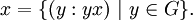 x = \{ (y&nbsp;: yx) ~|~ y \in G \}.