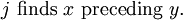 j\ \text{finds}\ x\ \text{preceding}\  y.