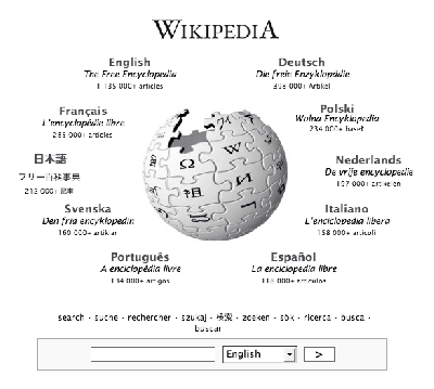 Detail of Wikipedia's multilingual portal. Here, the project's largest language editions are shown.